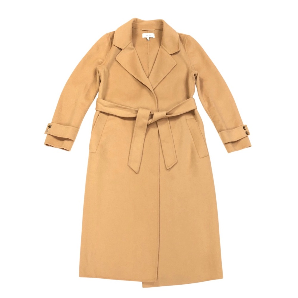 Reiss Leah Wool Blend Longline Belted Wrap Coat Women's Size 2 Camel Color